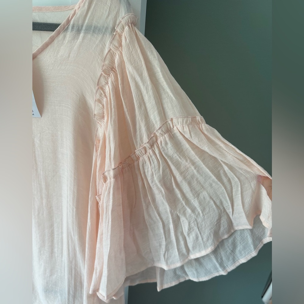 NWT New directions Flowy Short Sleeve Top Shirt Blouse XL Peach Bell Sleeve - Picture 5 of 6